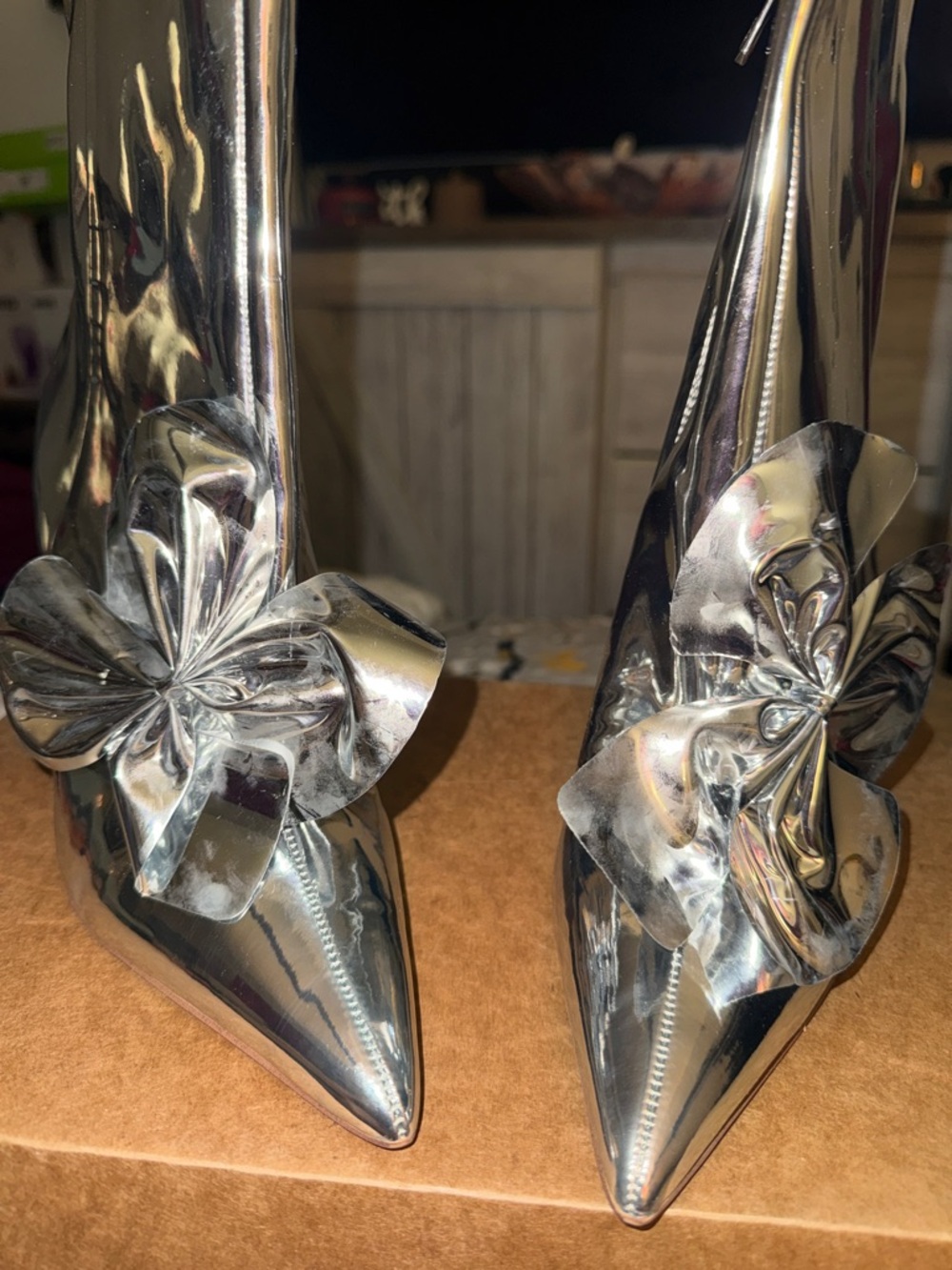 Sam Edelman Silver Pointed-Toe Ankle Boots with Floral Accent - Picture 2 of 10